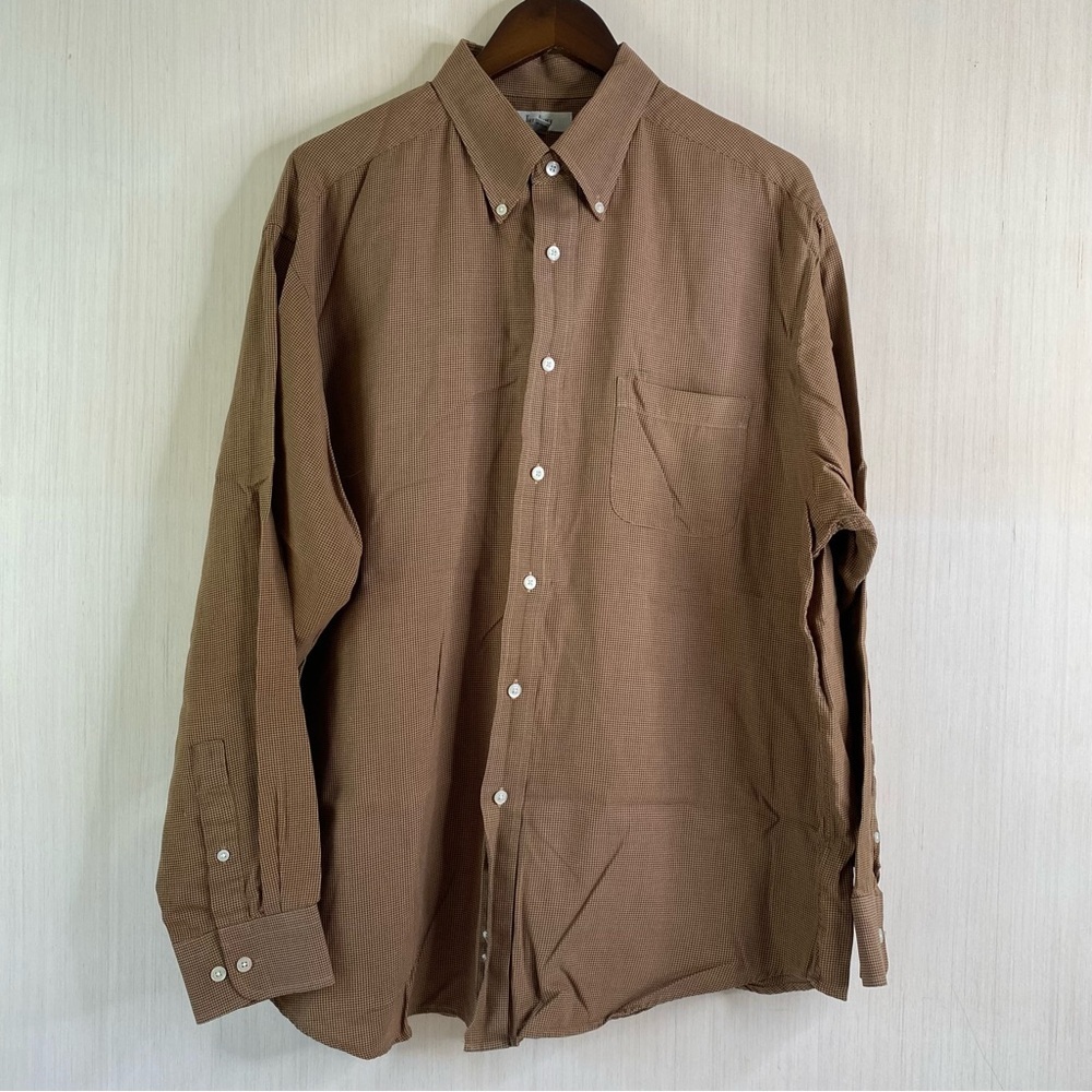 Turnbury Men's Long Sleeve Button Down 100% Cotton Casual Shirt Brown XL